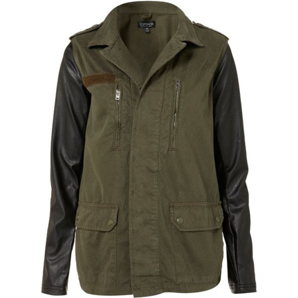 Top shop military coat with faux leather sleeves, US6 women’s